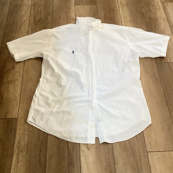 Mens XXL Ralph Lauren Short Sleeve Button down White Classic Fit Blue Tag - Picture 9 of 13